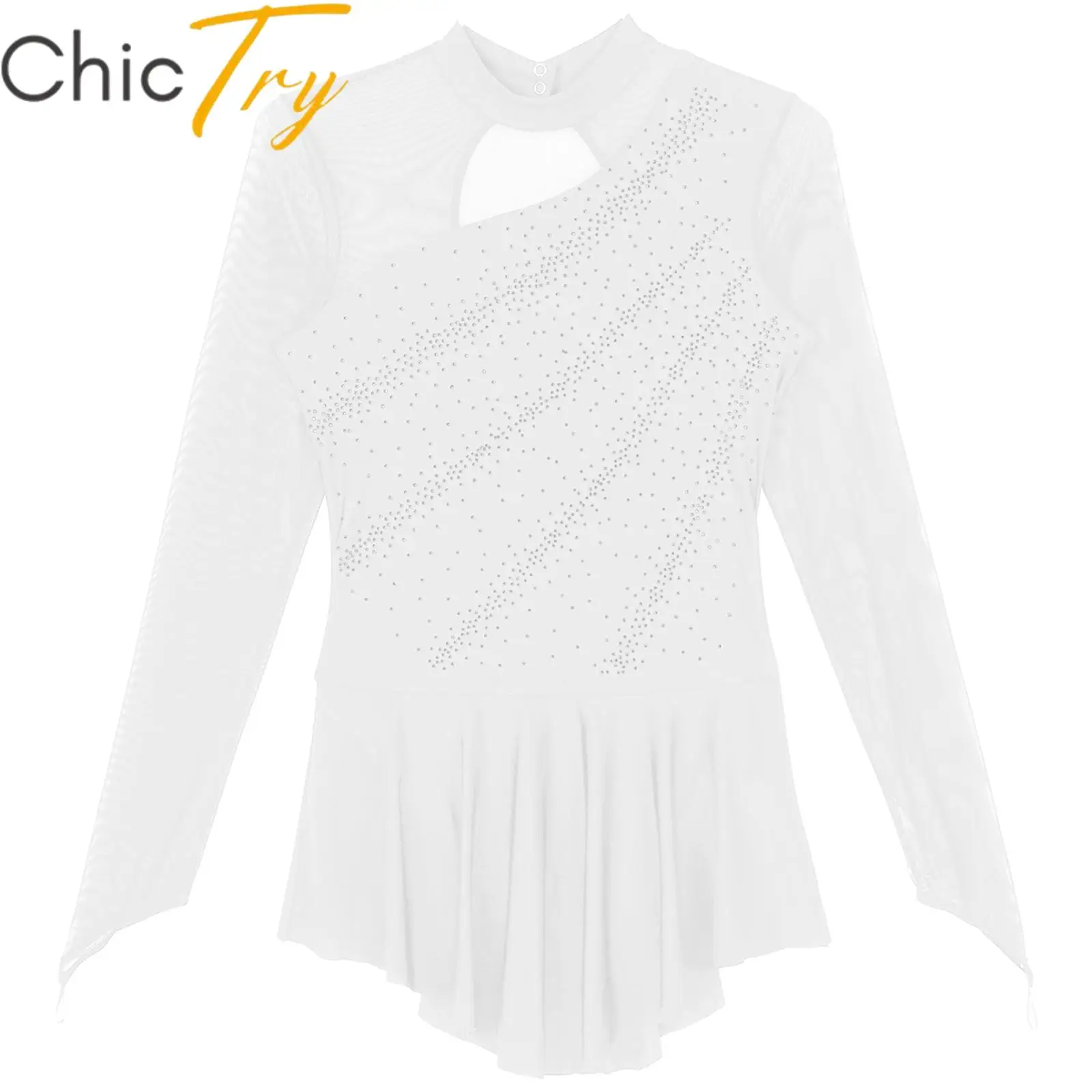 

Womens Figure Skating Dress Rhinestone Gymnastics Workout Dancewear Ballet Modern Contemporary Costume for Stage Performance