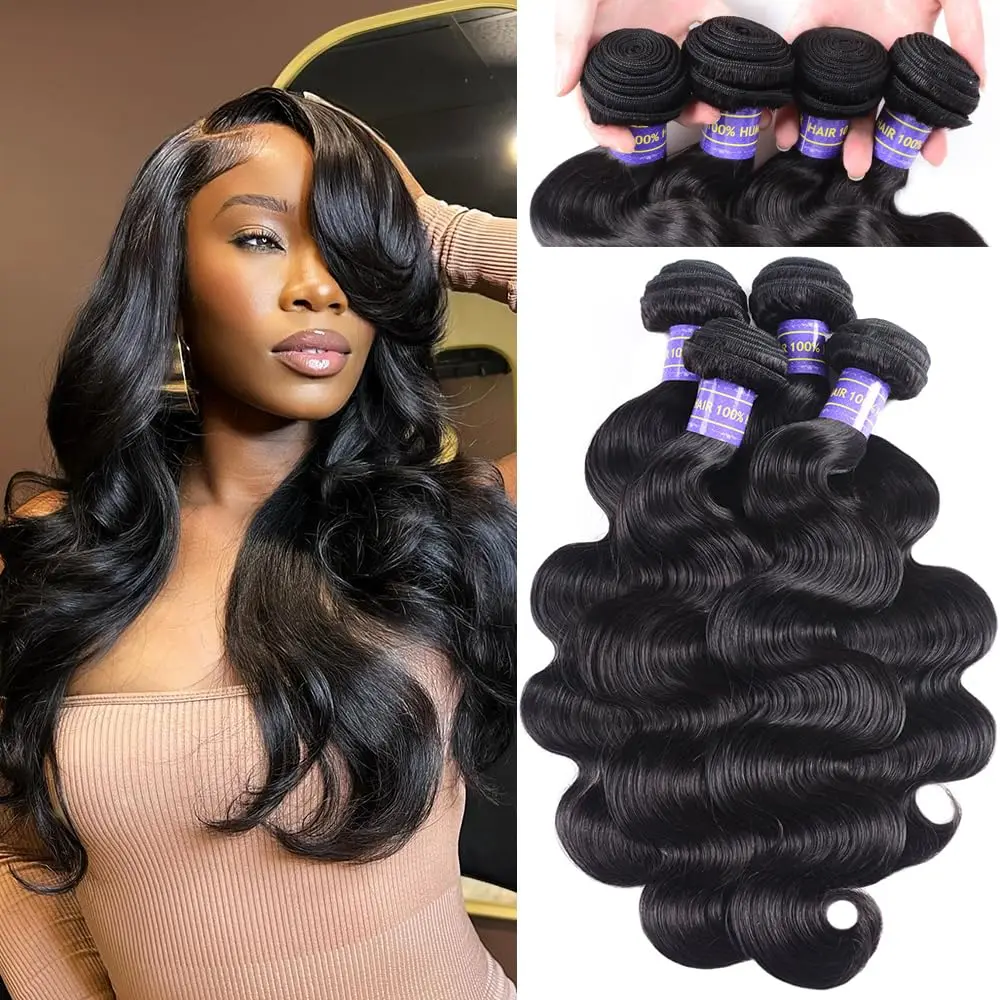 Human Hair Bundles 22 24 26 Inch 2/3/4 Bundles Human Hair Body Wave 10A Brazilian Bundles Human Hair Natural Black Color