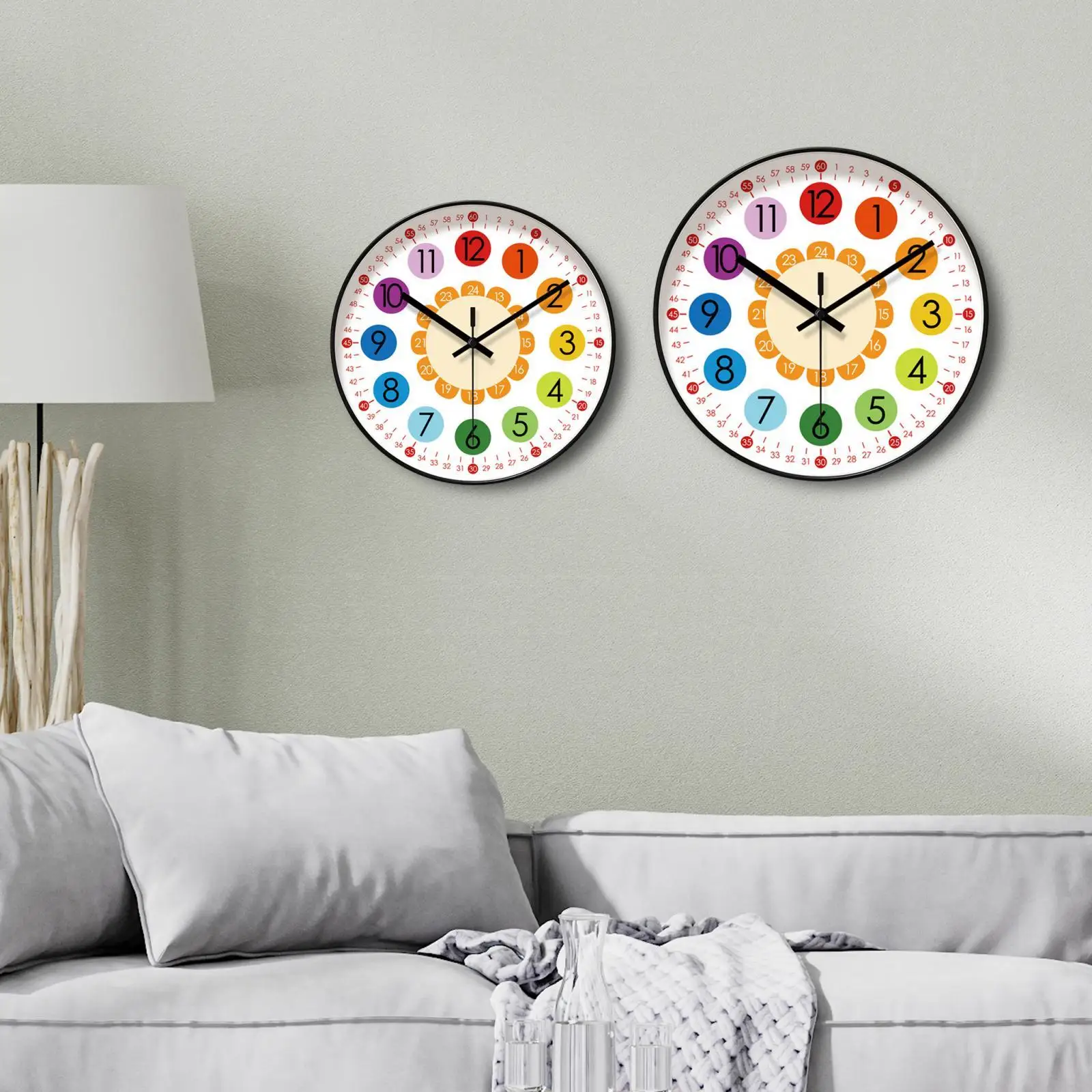 Kids Wall Clock Modern Early Education Silent Telling Time Teaching Clock for