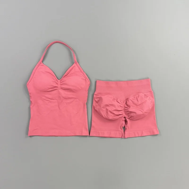2-teiliges HISTELLO Impact Set für Damen, GYM Longline Strappy Top, nahtloses Yoga-Set, Scrunch Butt Sportshorts, Workout-Fitness-Anzug – Detail 25