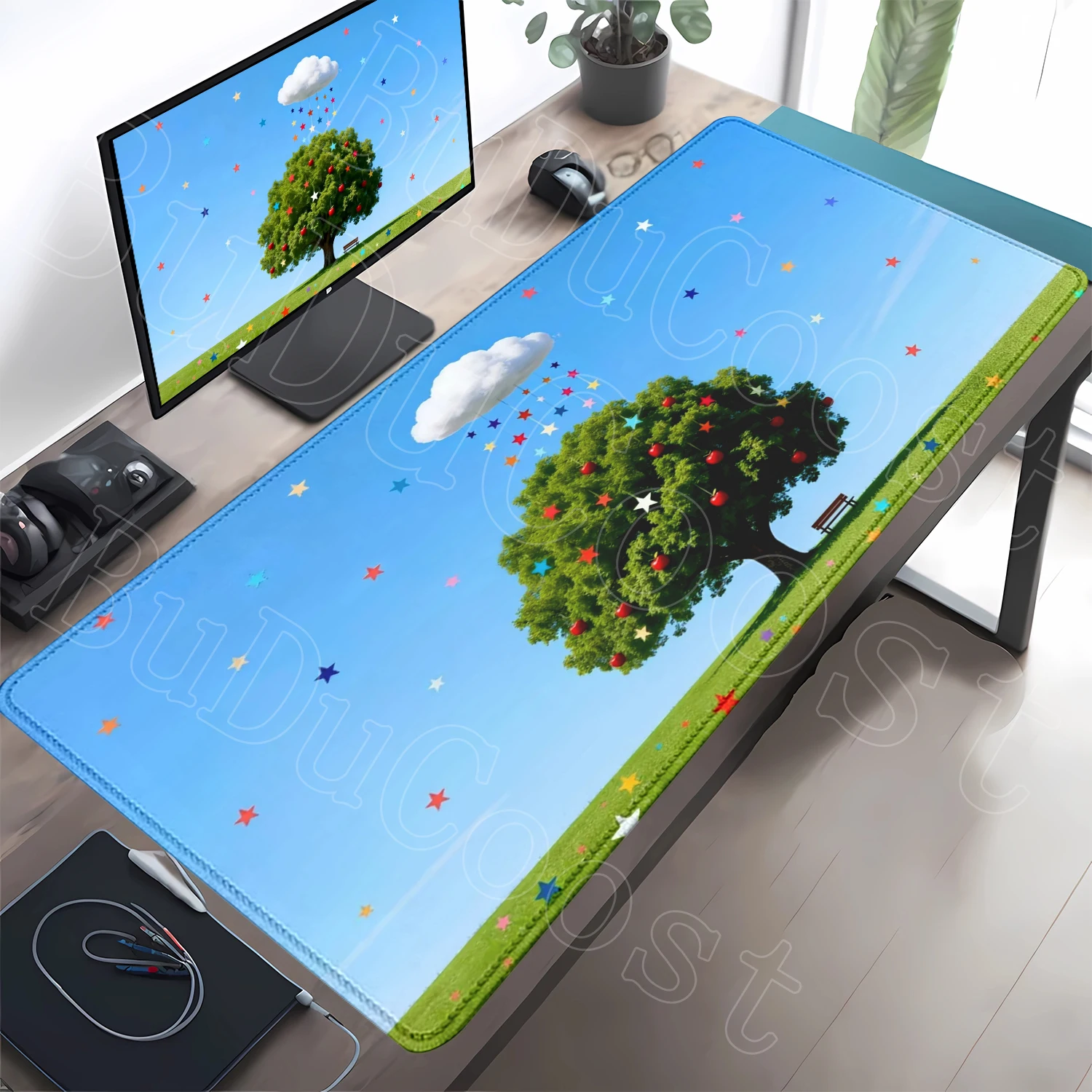 Apple Tree Sunshine Desk Mat Locking Edge Gamer Pads Mouse Pad Large Rubber  Computer Gaming Accessories Noise Reduction Fashion