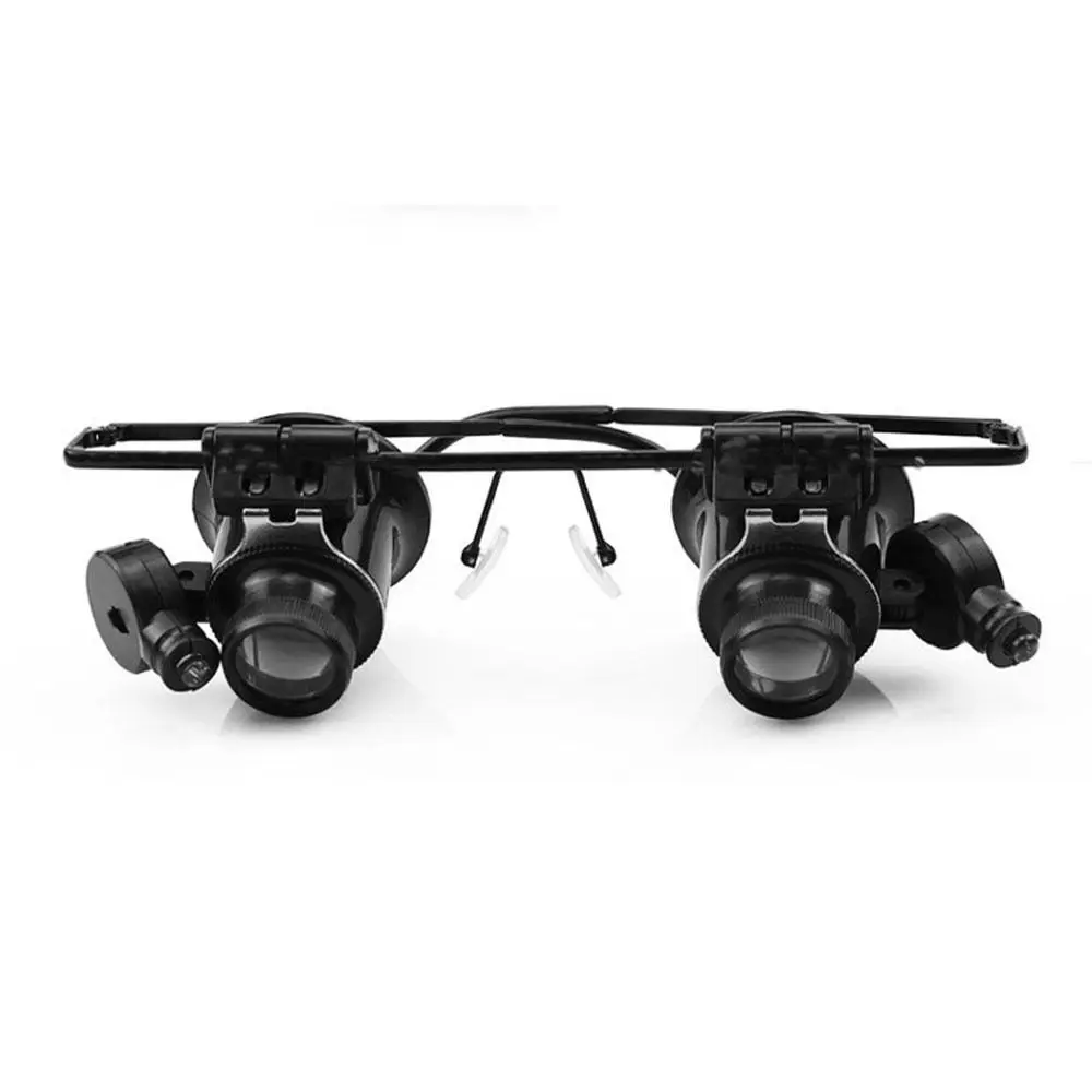 Lupa ajustable de 20X, gafas dobles con montura para diadema, lentes manos libres de 20X, gafas de aumento portátiles con luces LED