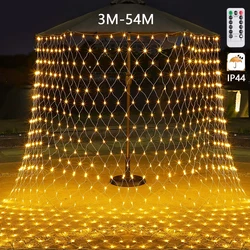 3M-54M LED Outdoor Fishing Net Christmas Fairy Lights Festoon Garden Street Garland Curtain Wedding Tree Ramadan Decoration 2025