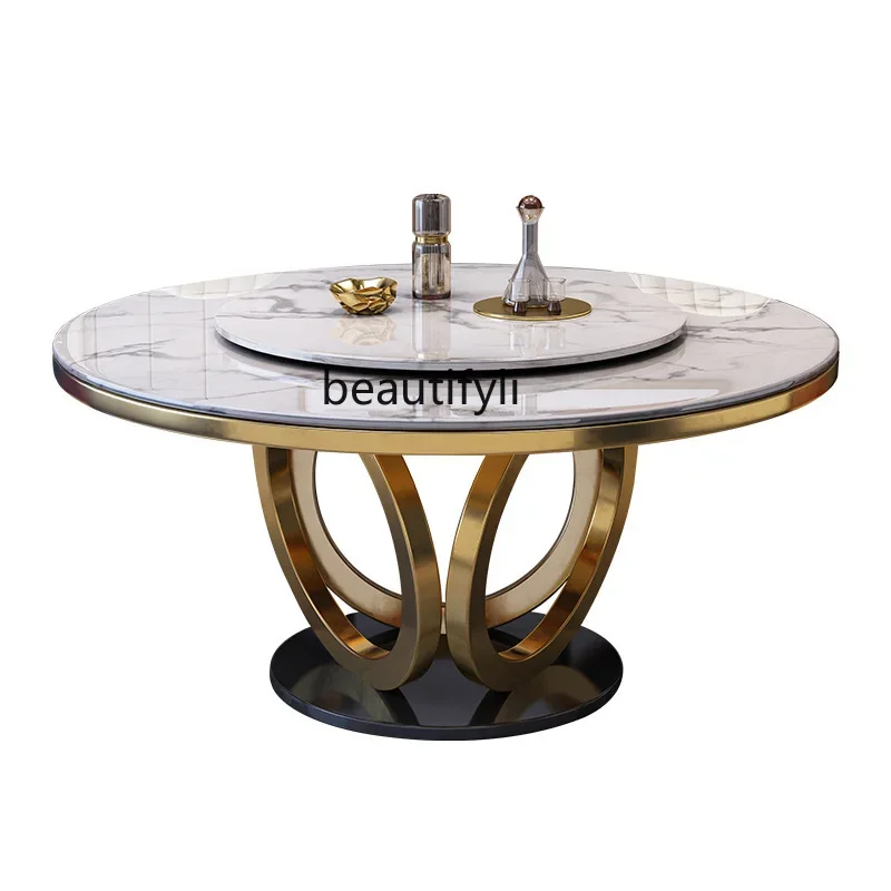 

Marble light luxury dining table and chair combination round table home restaurant dining table with turntable