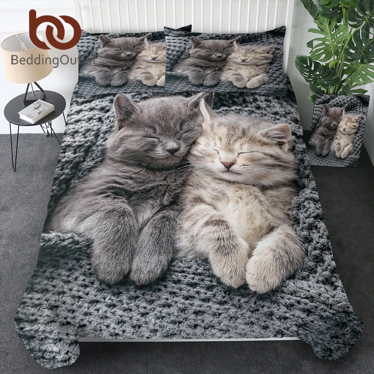 

BeddingOutlet Cat Duvet Cover Pet Cat Cute Kitten Comforter Cover for Kids Boys Girls 3D Animal Theme Bedspread Cat Lover's Gift