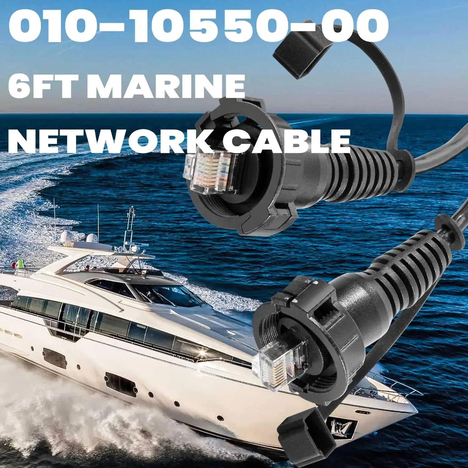 TML 010-10550-00 Marine Network Cable 6 Feet with Split Connector and Waterproof Cap Replacement for Marine RJ45