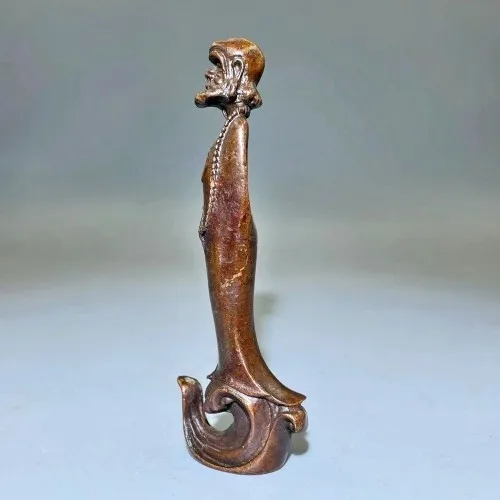 

Solid bronze, Dharma enlightenment Buddha statue, copper incense, hand handle, old copper tea pet Japanese tea ceremony ornament