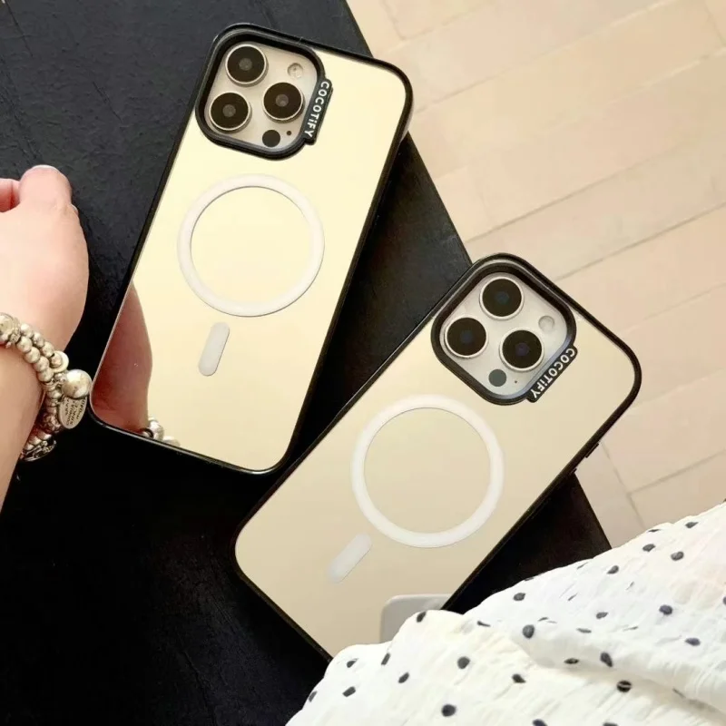 Funda de teléfono de maquillaje con espejo acrílico de lujo para iPhone 16 15 14 13 12 Pro Max Plus, funda Magsafe con atracción magnética