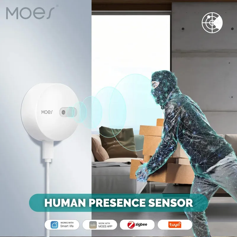 MOES ZigBee Human Presence Sensor Detector Radar Wave Detection Sensor for Home Security Tuya Smart Human body Exists Sensor