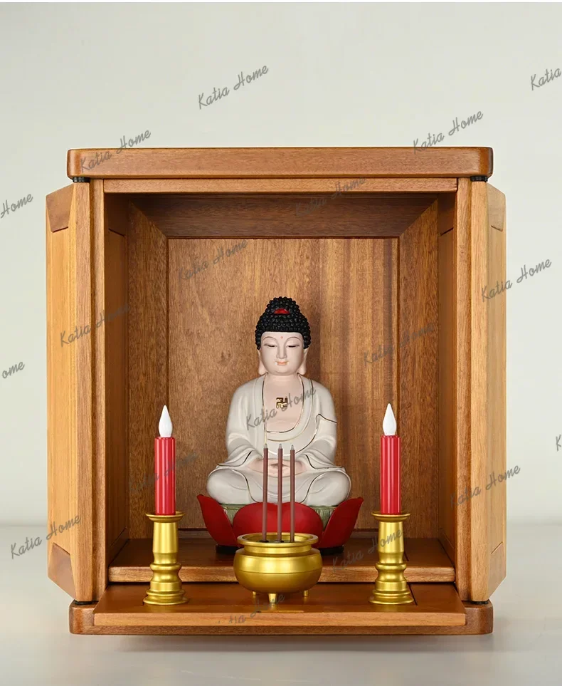 PG Modern Simple Home Solid Wood Guanyin God of Wealth Cabinet Shrine Wall-Mounted