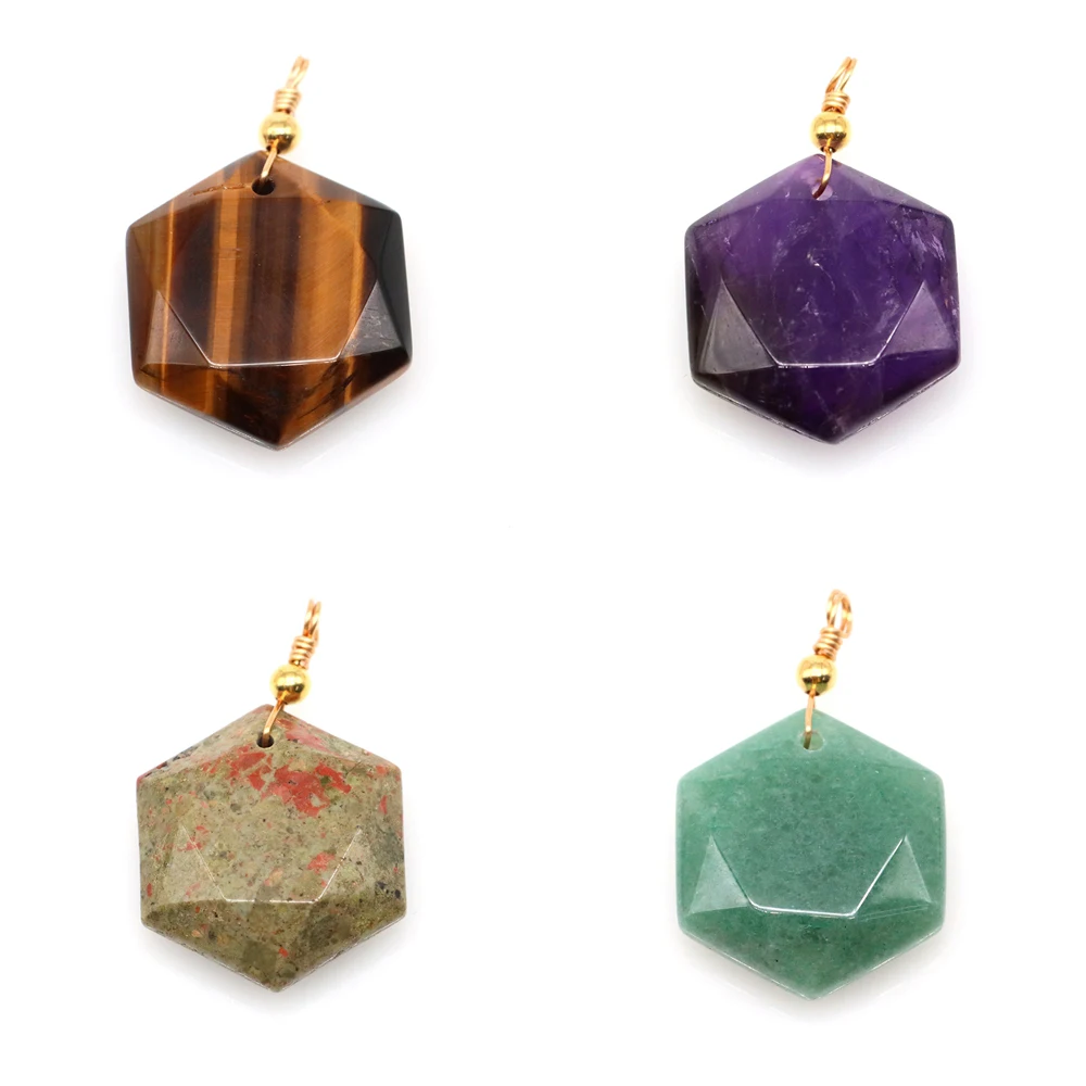 Natural Stone Hexagonal Faceted Star of David Pendants Reiki Healing Crystal Amethyst Lapis lazuli DIY Jewelry Necklace Earrings