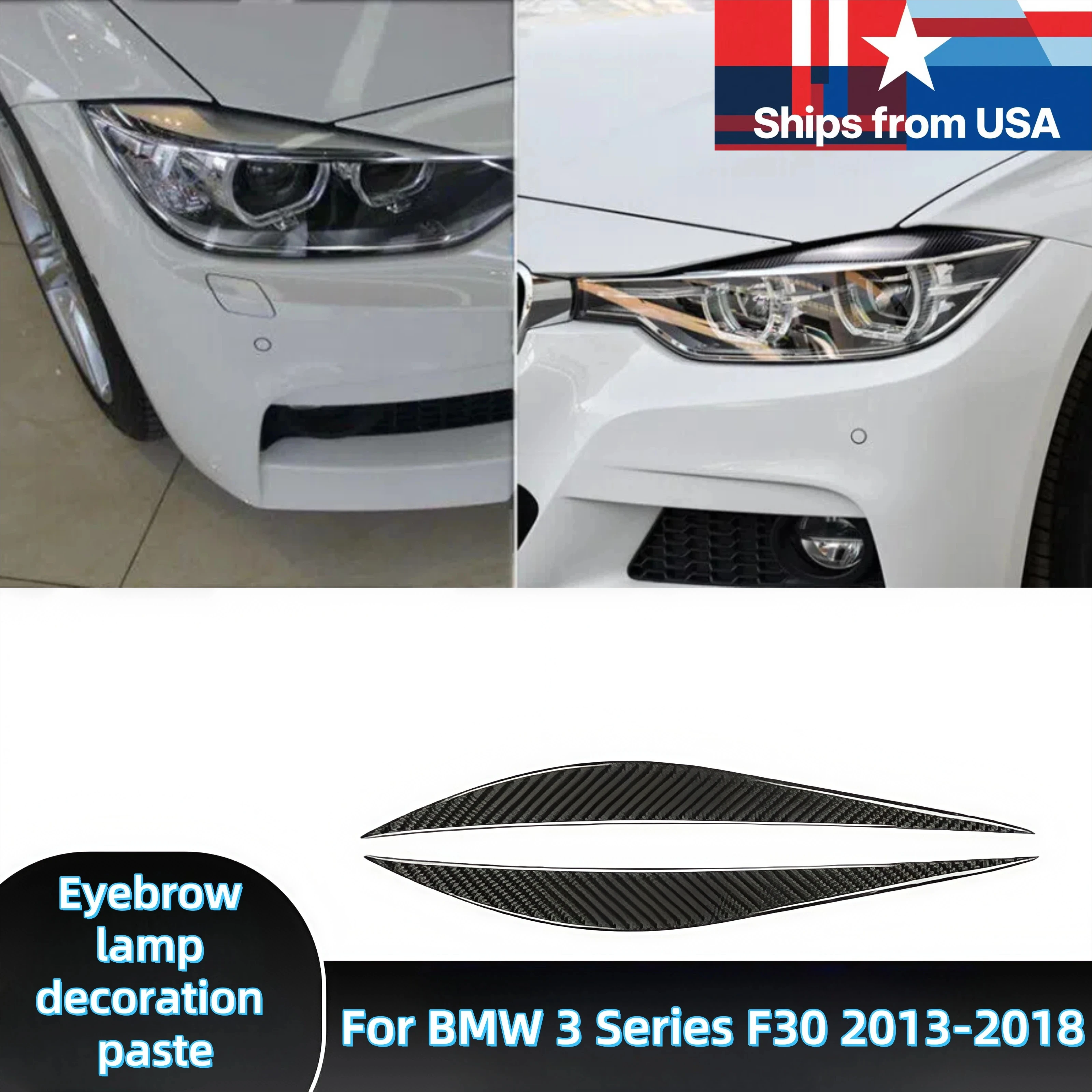 

2pcs black car carbon fiber cover decoration Eyebrow Headlights Eyelid Headlights for BMW 3 F36 F30 320i 325i 2013-2017