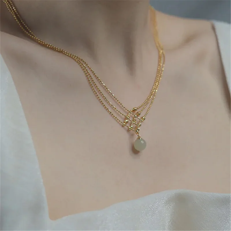 

Three-layer Beaded Chain Hetian Jade Necklace Fresh Niche Temperament Clavicle Chain Necklace Ladies Trend For Party Occasion