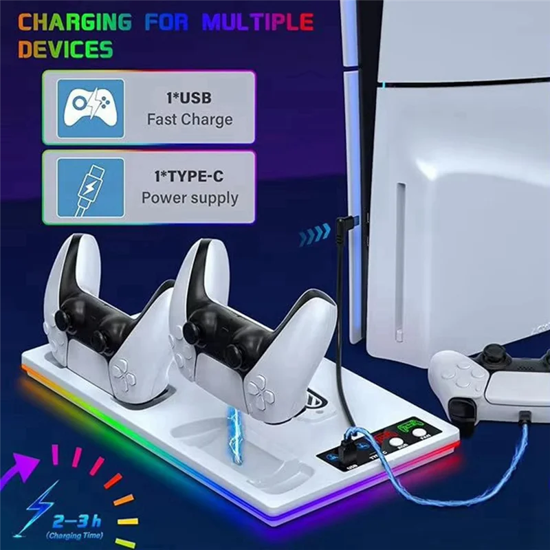 

DIGIT-основание кронштейна для рассеивания тепла с RGB-подсветкой для PS5, зарядный блок с двойной ручкой для PS5/SLIM/Pro Host B