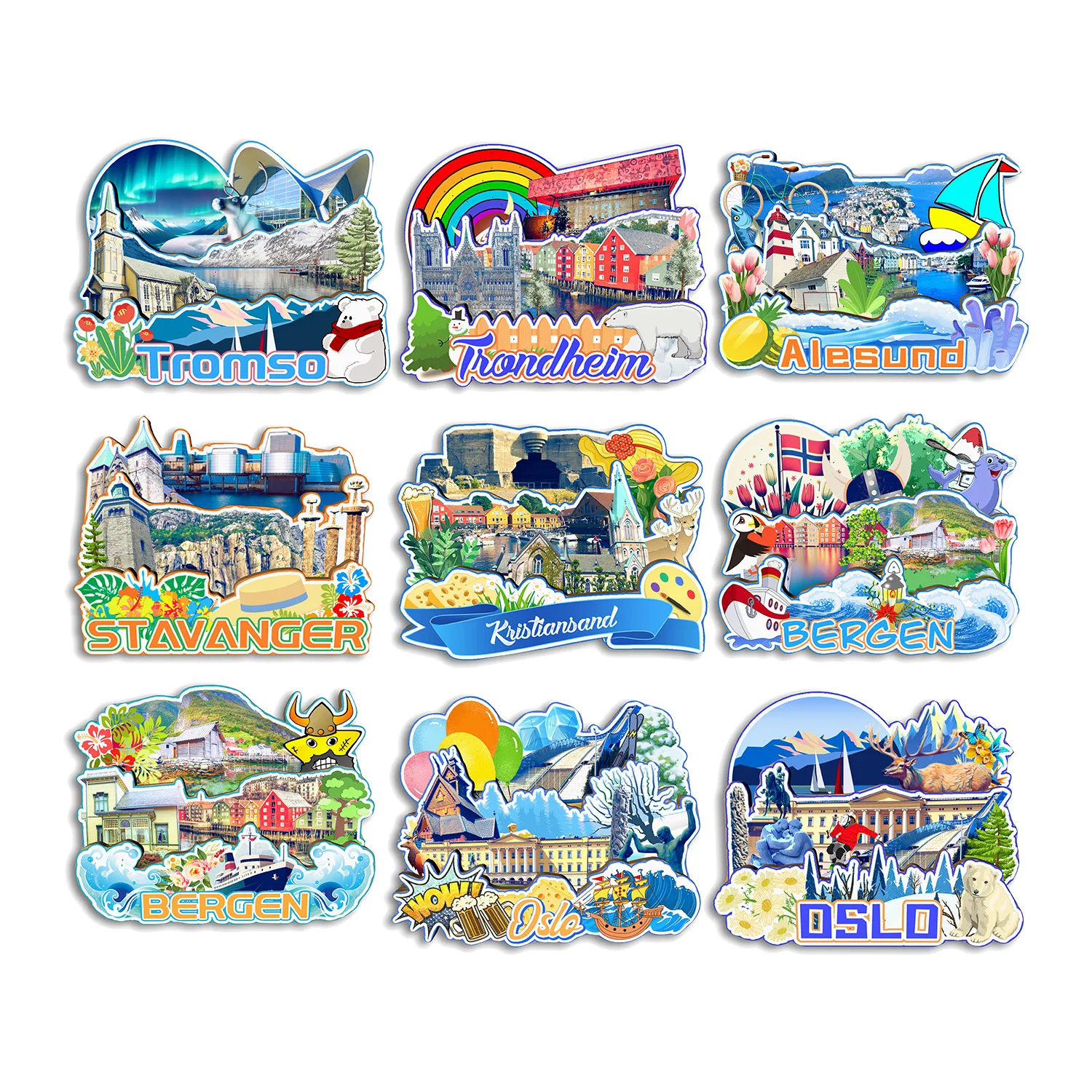 Oslo Bergenheimer Alesund Grupo Tromso Gehansand NORWAY Fridge Magnet Travel Souvenir Gift