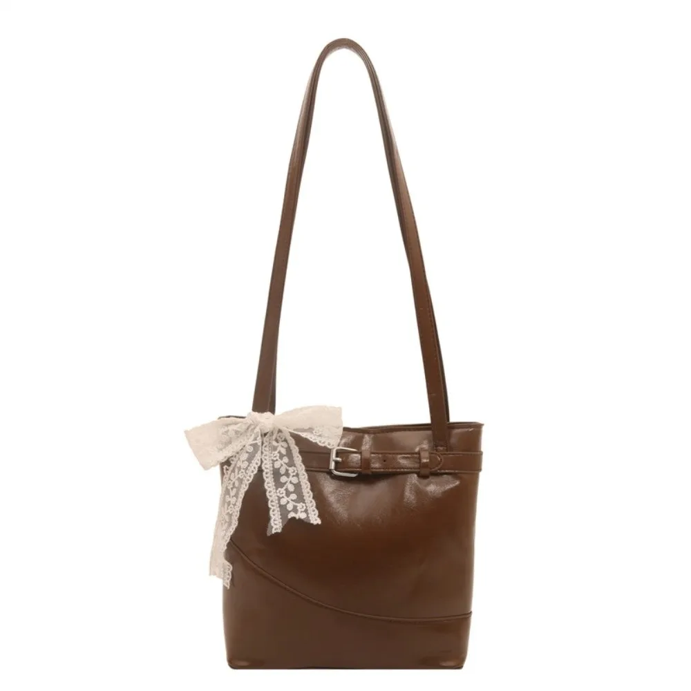 New Lace Bow Women's Shoulder Bag Double Strap Vertical Square Shape Underarm Bag Zipper Opening Lace Bow Tie Handbag