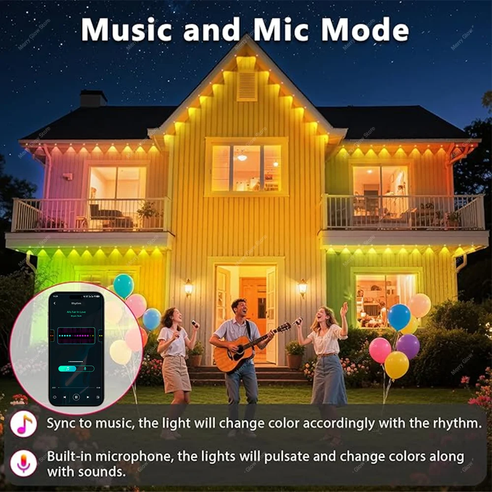 أضواء إيف الدائمة في الهواء الطلق 300FT 180LED الذكية RGBIC الطنف LED أضواء مهرجان الإضاءة الساطعة الجنية سلسلة عطلة الإضاءة