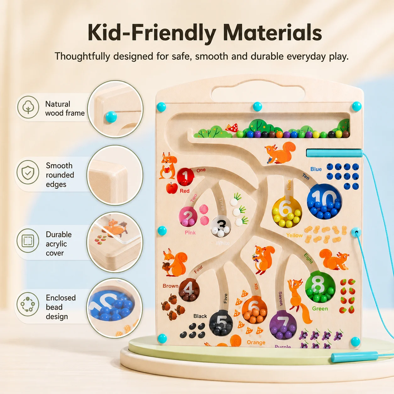 Children\'s maze toys, magnetic walking beads game, early education with pen training, math color cognitive classification