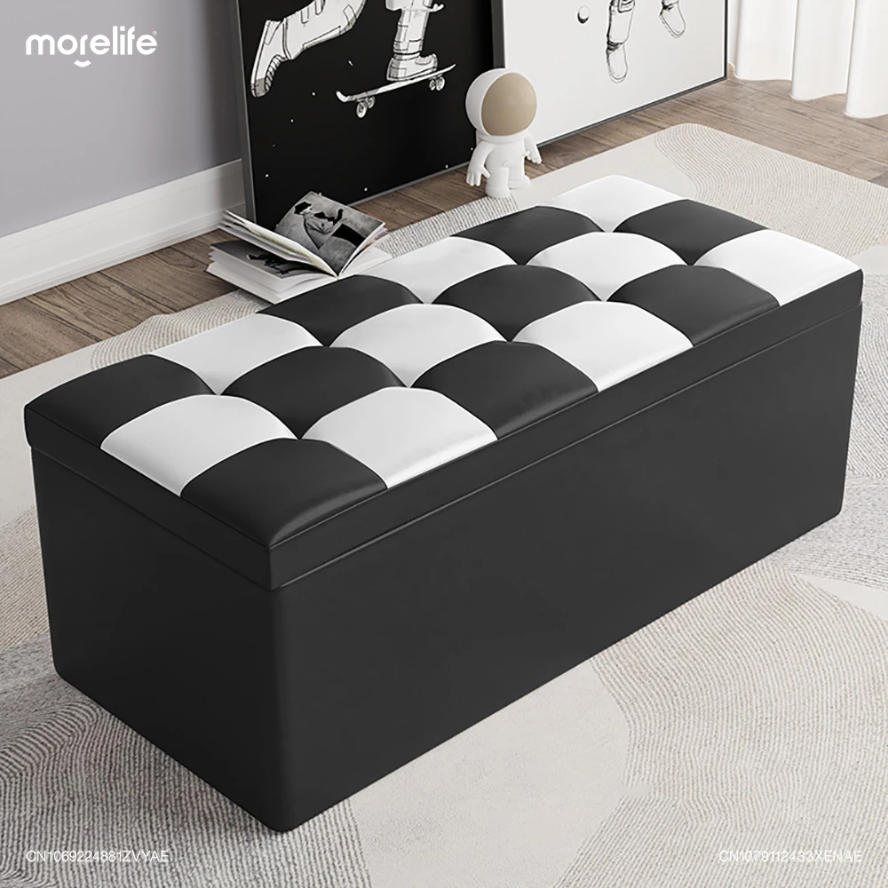 Living Room Shoe Changing Bench Stool Storage Ottoman Hold Up Bedroom Black Synthetic Leather Footstool  Muebles Home Furniture