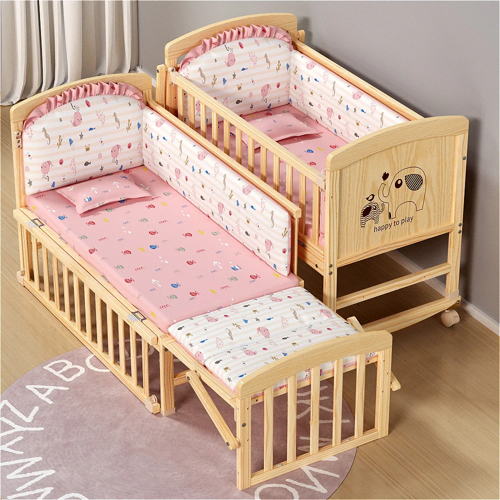 Hot Sale Cheap Price Solid Wood Baby Crib with Adjustable Wheels for Newborn