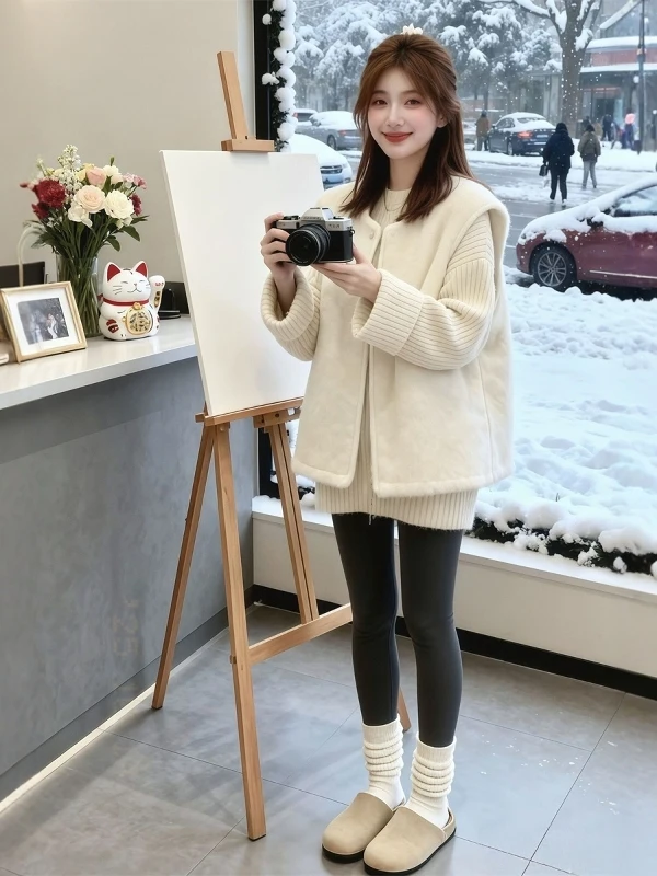 Canotta rotonda allentata Ne Svel Canotta da donna autunno inverno Faionable Capispalla Canotta Vestibilità comoda Colore