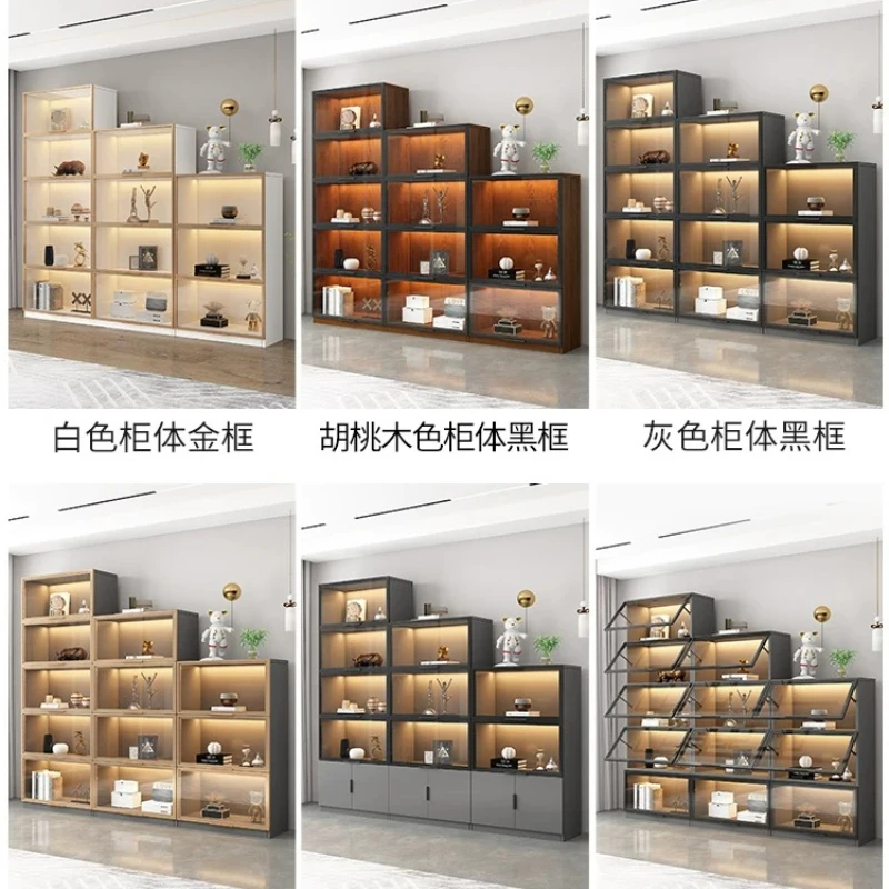 Free combination lattice bookcase with glass door light luxury high-end modern dust-proof display custom whole wall living room - view 4