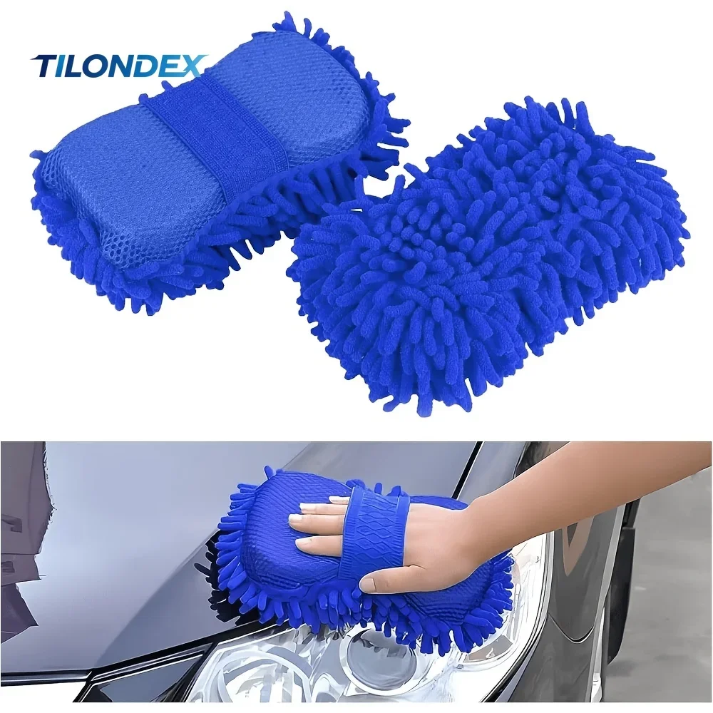 TILONDEX Super Absorbent Chenille Microfiber Car Wash Gloves with Hooks, Scratch-Free Wiping, Super Absorbent Sponge, Suitable