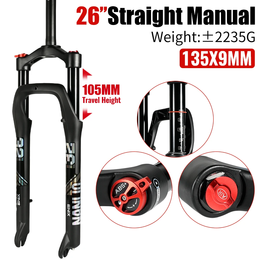 Nanlio 20/26 inch dikke fietsverende vork - 135x9 mm breed - past op 4,0-4,8" banden, ideaal voor sneeuwterrein, olieluchtvorken