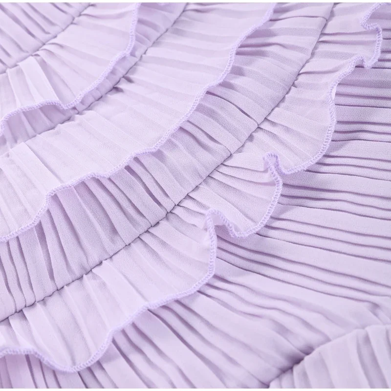 Women\'s Pleated Lotus Leaf Edge Halter Dress Sweet Backless Sleeveless Party Dresses Stylish Girl 2026 New Trend Holiday Clothes