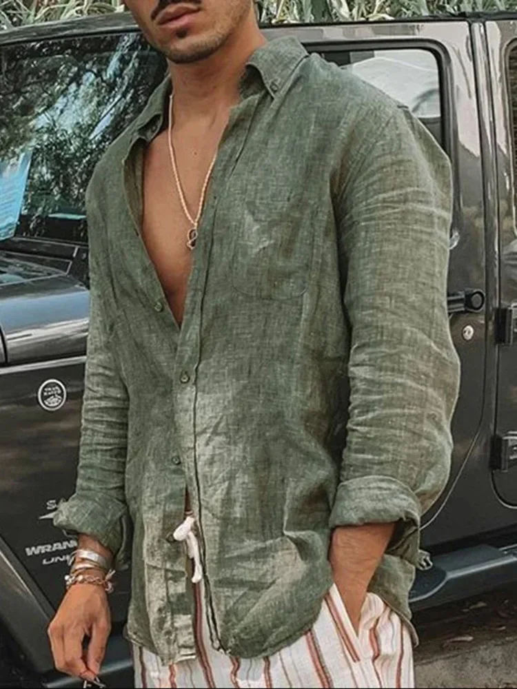 

Мужская рубашка с длинным рукавом стандартного кроя, мужская повседневная свободная однобортная рубашка большого размера для отдыха, весна-лето, мужская блузка, рубашка