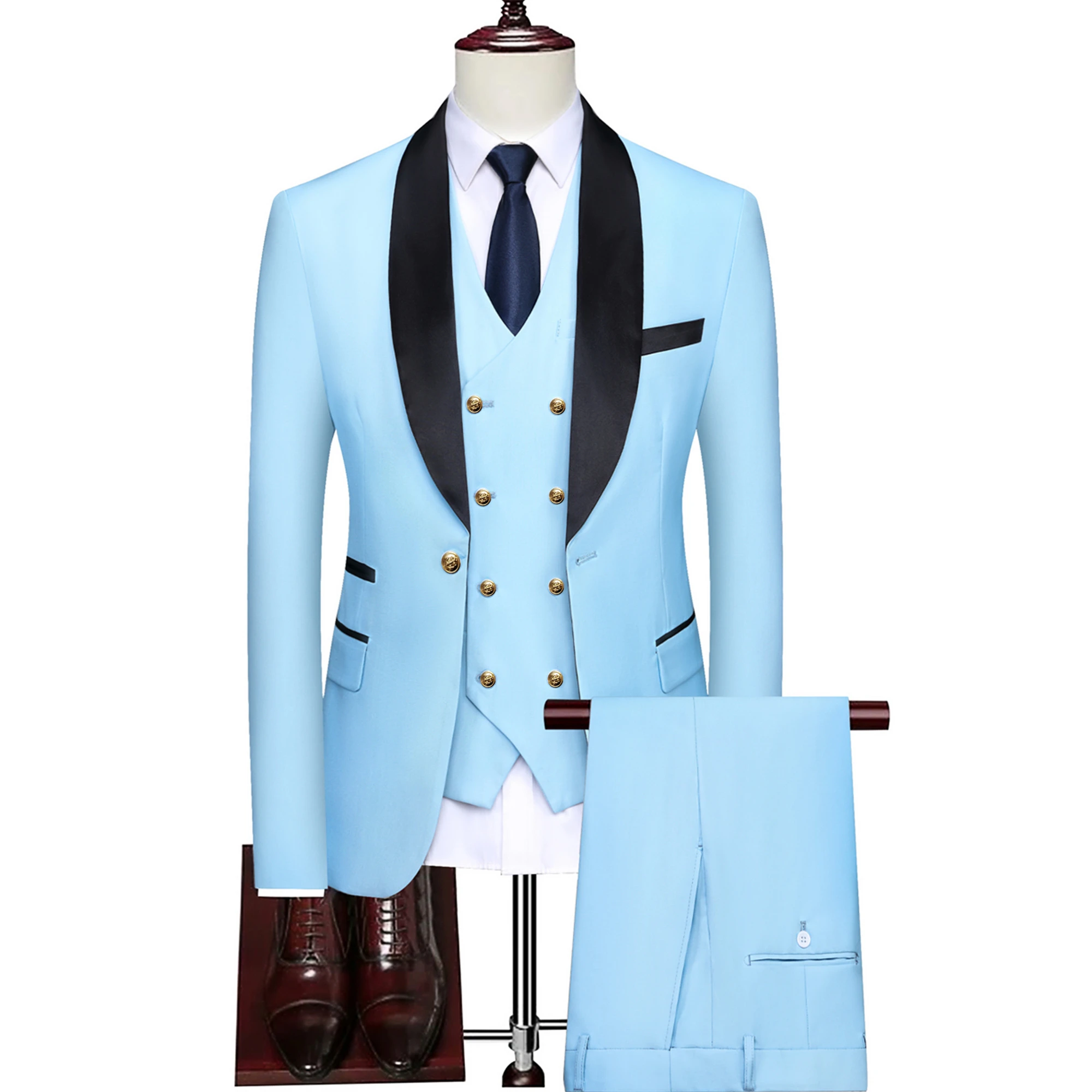 Men Wedding Business Slim Fit Jacket Dress Blazers Vest Coat Pants Trousers Male Suits 3 Piece Set Double Breasted Waistcoat