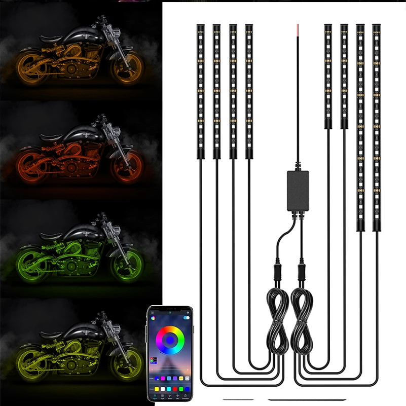 1 Set Universal LED Car Motorcycle Decorative Ambient Lamp 5050 SMD APP Control RGB Moto Atmosphere Light Moto Strip Lamp Kit