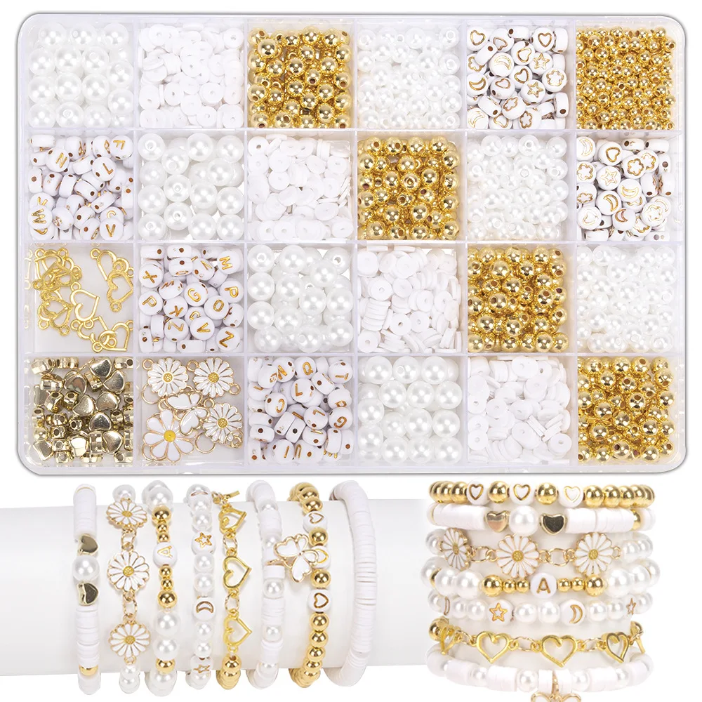 

1400pcs daisy bead making kit, imitation pearl DIY women jewelry set, including letters and flower bead, for girl birthday gift