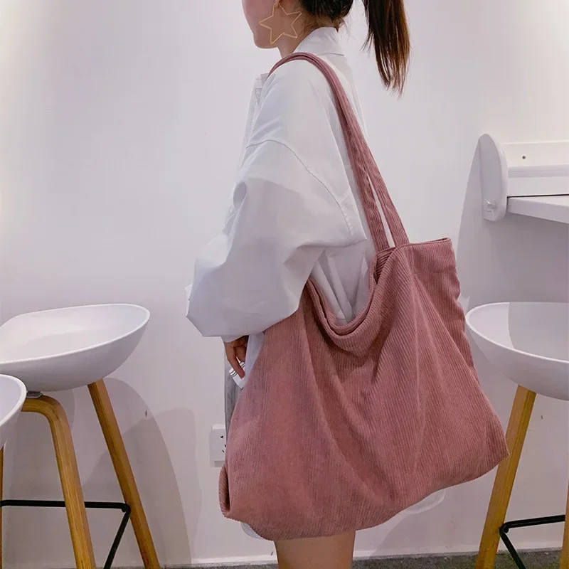 Bolso de mano de pana para mujer y niña, bolsa de compras ecológica reutilizable, de gran capacidad, para invierno