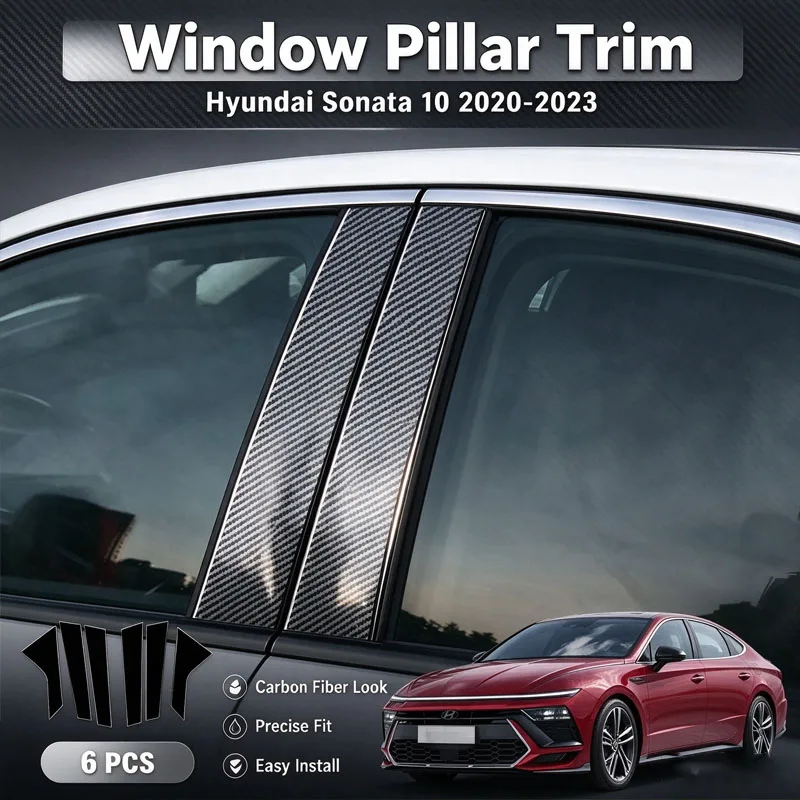 For Hyundai Sonata 10 2020-2023 Glossy Black Carbon Fiber Window Door B C Pillar Post Cover Sticker