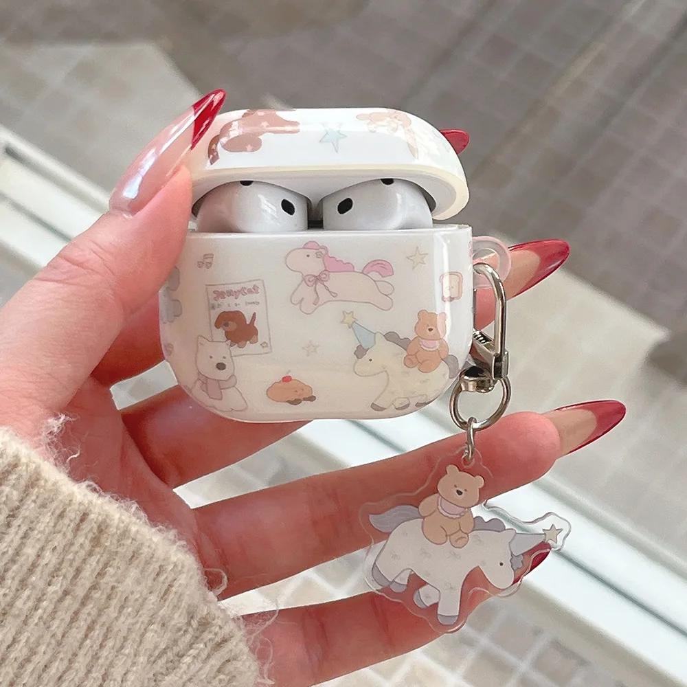 Funda Protectora para Auriculares AirPods 1 2 3 4 Pro 3 Pro2, Diseño de Osito Pony de Dibujos Animados, Simple, Brillante, Suave, Antigolpes