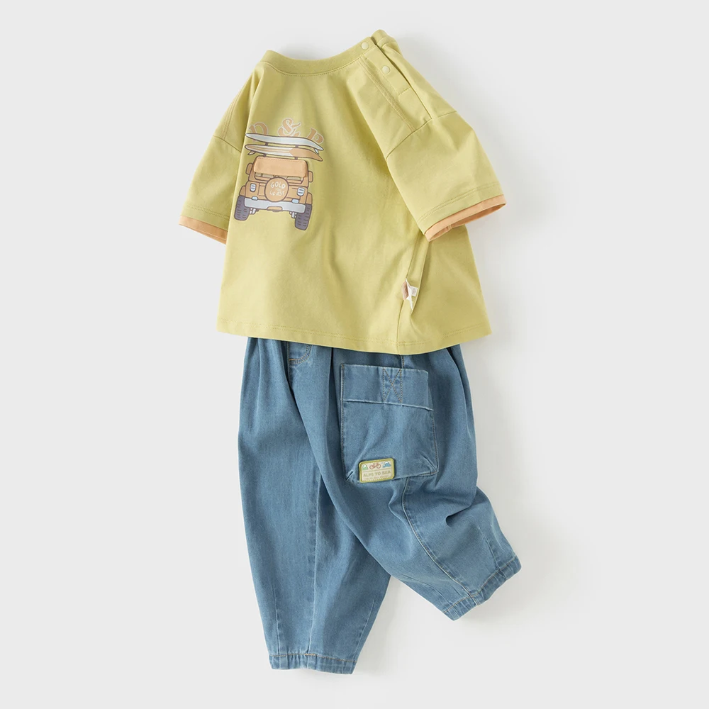 Dave Bella Boys 2PCS Suit Summer T-shirt Jeans Pants Sets Children Short-Sleeved T-shirt Trousers Two-Piece Set Casual DB2261195