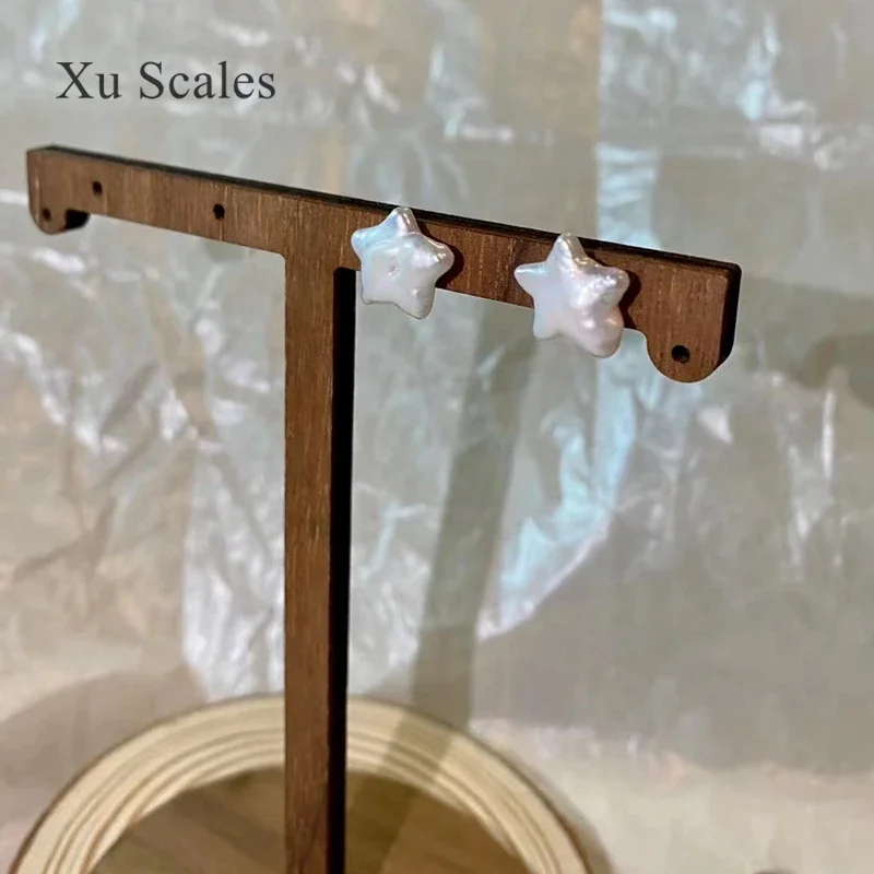 Natural Freshwater Irregular Baroque Pearl Lucky Star Earrings Five pointed Star Irregular 925 Silver Needle Simple Jewelry Gift