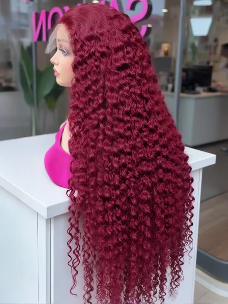 

30 40 Inch 99J Burgundy Deep Wave 13x6 HD Lace Front Wigs Human Hair 13x4 Water Curly Frontal Wig 7x5 Wear Go Glueless Wig 250%
