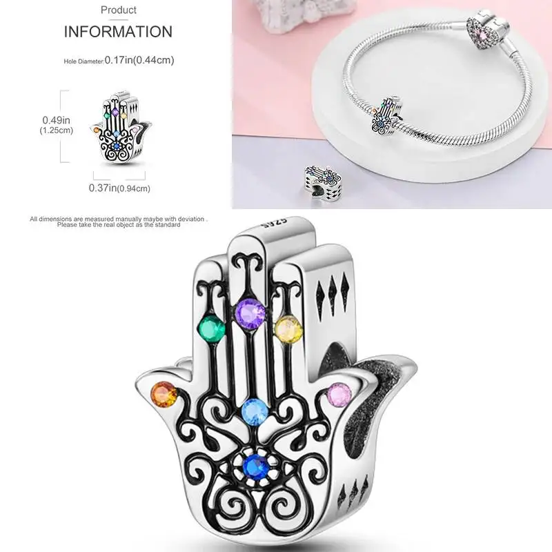 Hapilife 925 Sterling Silver Bead Devil's Eye Beads Hand Of Fatima Pendant Mulet Charms Bracelet For Women DIY Fine Jewelry Gift