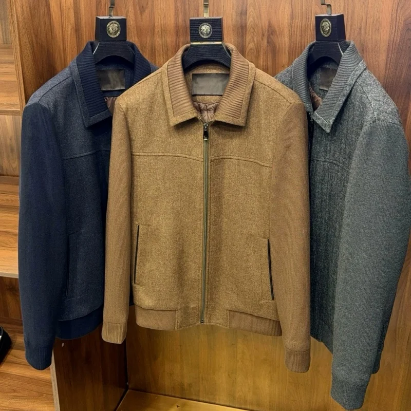 

Autumn-Winter Patchwork Wool Fishbone Pattern Fabric Coat - Warm and Lightweight White Duck Down Inner Liner Knitted Jacket Down