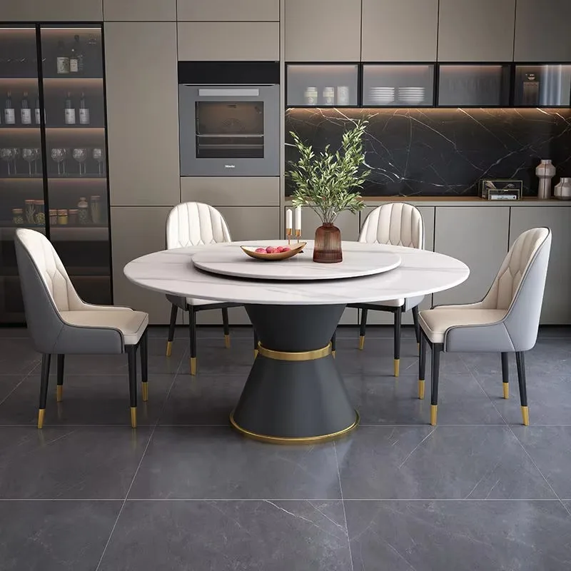 

Italian Home Kitchen Furniture Marble Sintered Stone Dining Table Set Rotating Round Dinning Table For 6