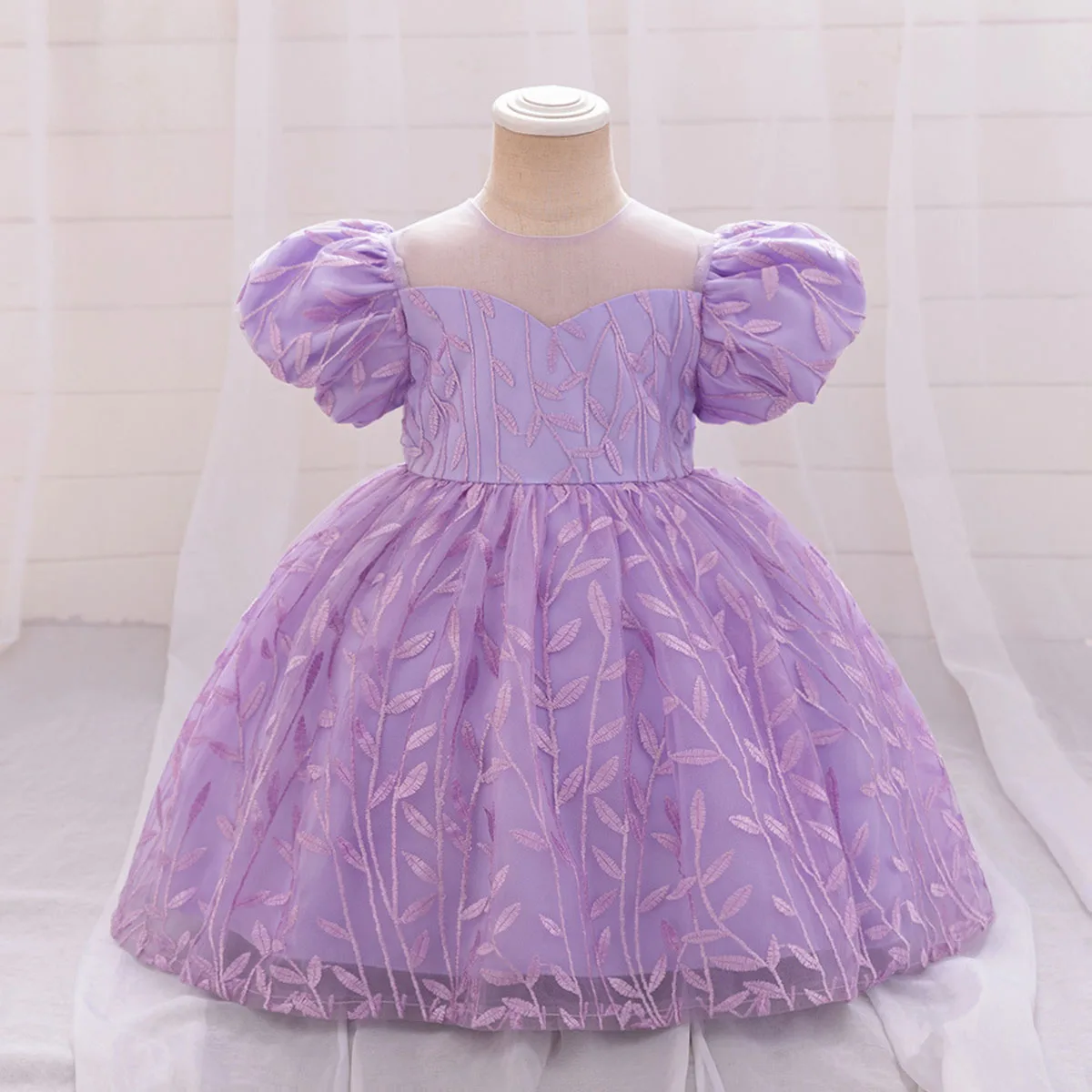 

6M-4 Years Baby Toddler Puff Sleeves Flower Girl Birthday Party Graduation Ceremony Pageant Dress