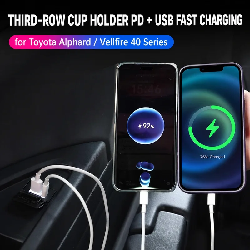Car USB Charging Port for Toyota Alphard Vellfire 40 Series Third Row Interior Power Outlet Module Single Piece