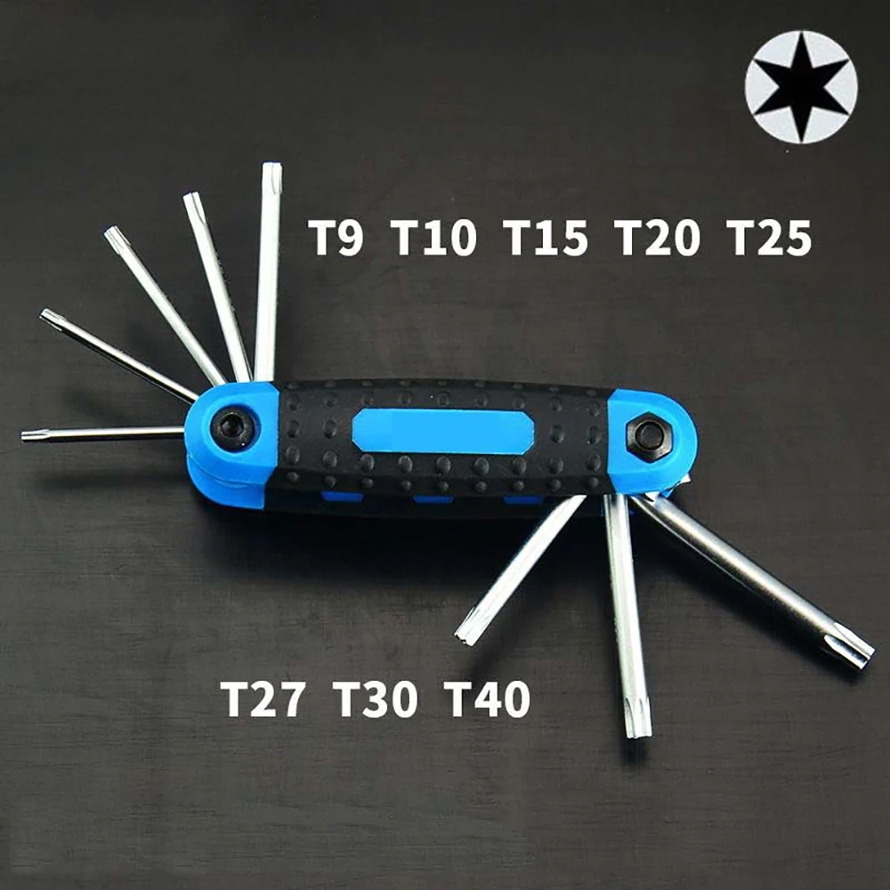 New 8 in 1 Folding Allen Wrench Set Metric Allen Key Set Tool Or Folding Tamper Proof Torx Key Set Portable Star Wrench Kit