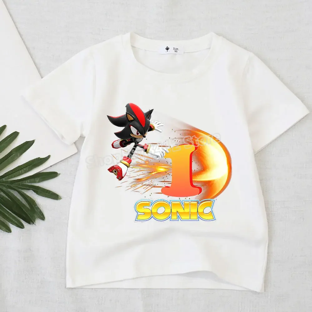 Sonics The Hedgehogs Kids Tee Shirts Shadow Cartoon Anime Figure Digital 1to 9 Clothes  Birthday Tops Boys Girls Boutique Gifts