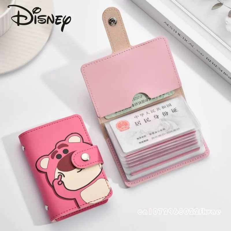 Disney หมีสตรอเบอร์รี่ Multifunctional กระเป๋าขนาดใหญ่ความจุบัตรหลายใบสล็อตกระเป๋าเก็บบัตรการ์ตูนน่ารักสุภาพสตรีกระเป๋าใส่บัตร