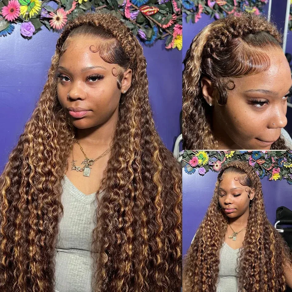 30 بوصة 13x4 أومبير تسليط الضوء على الدانتيل الجبهة خصلات الشعر المستعار الإنسان 5x5 ارتداء والذهاب غلوليس إغلاق موجة عميقة شعر مستعار أمامي 250% الكثافة