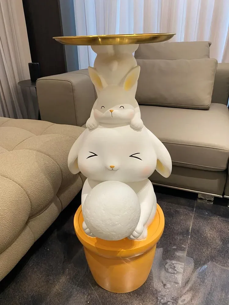 Nordic Home Decor Cartoon Rabbit Statue Christmas Decoration Art Sculptue Home Decoration With Wireless Charging Sofa Side Table