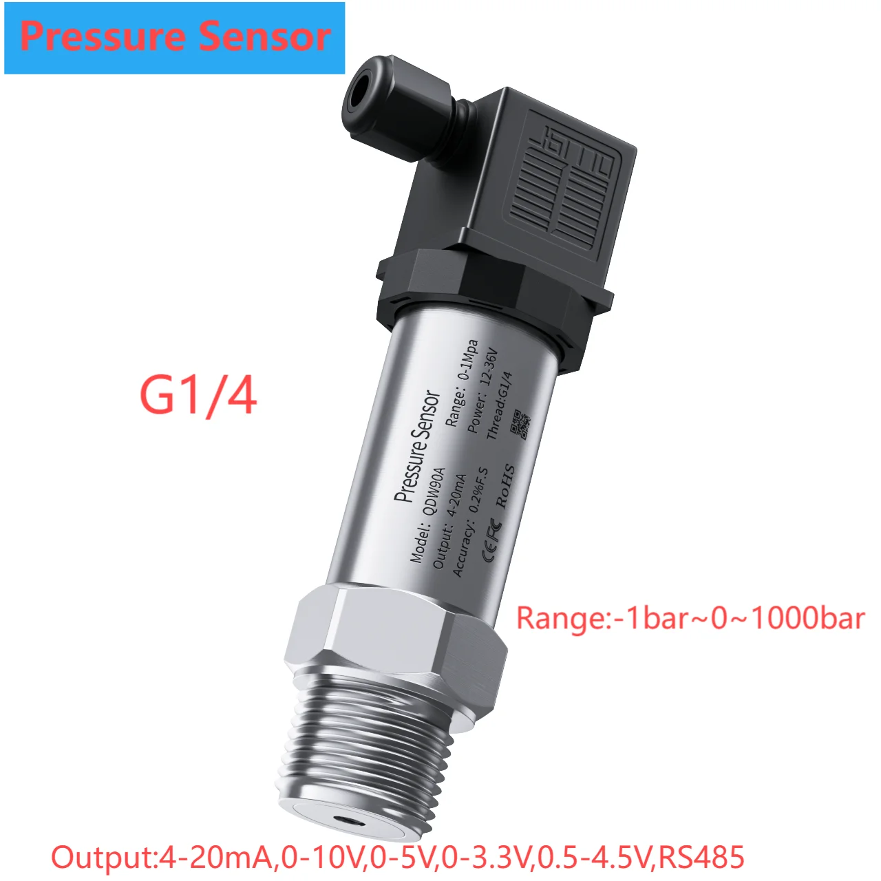 

G1/4 pressure transmitter sensor 0-1bar 2bar 5bar 150bar DC24V DC5V pressure transducer hydraulic 4-20mA 0-10V 0.5-4.5V 0-3.3V